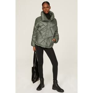OOF Green Quilted Oversized Nylon High Neck Puffer Jacket Size XS
